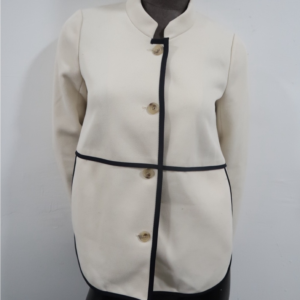 Elegant Cream Women's Top with Black Trim